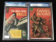 Two CGC graded comics: Gold Key The Man From UNCLE #5 (3/66) grade 8.5; Dell Daniel Boone Four
