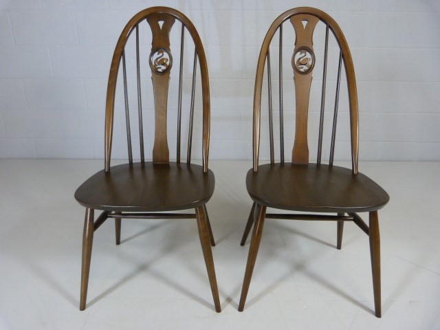 Ercol drop leaf dining table with two swan back chairs - Image 6 of 8