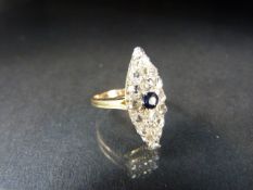 Art Deco 18ct yellow gold Sapphire & Diamond Lozenge shaped ring