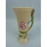 Clarice Cliff shape no 905, Newport vase with moulded flowers, leaves and a branch shape handle