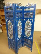 Moroccan / Middle Eastern hand painted three fold screen with panels.