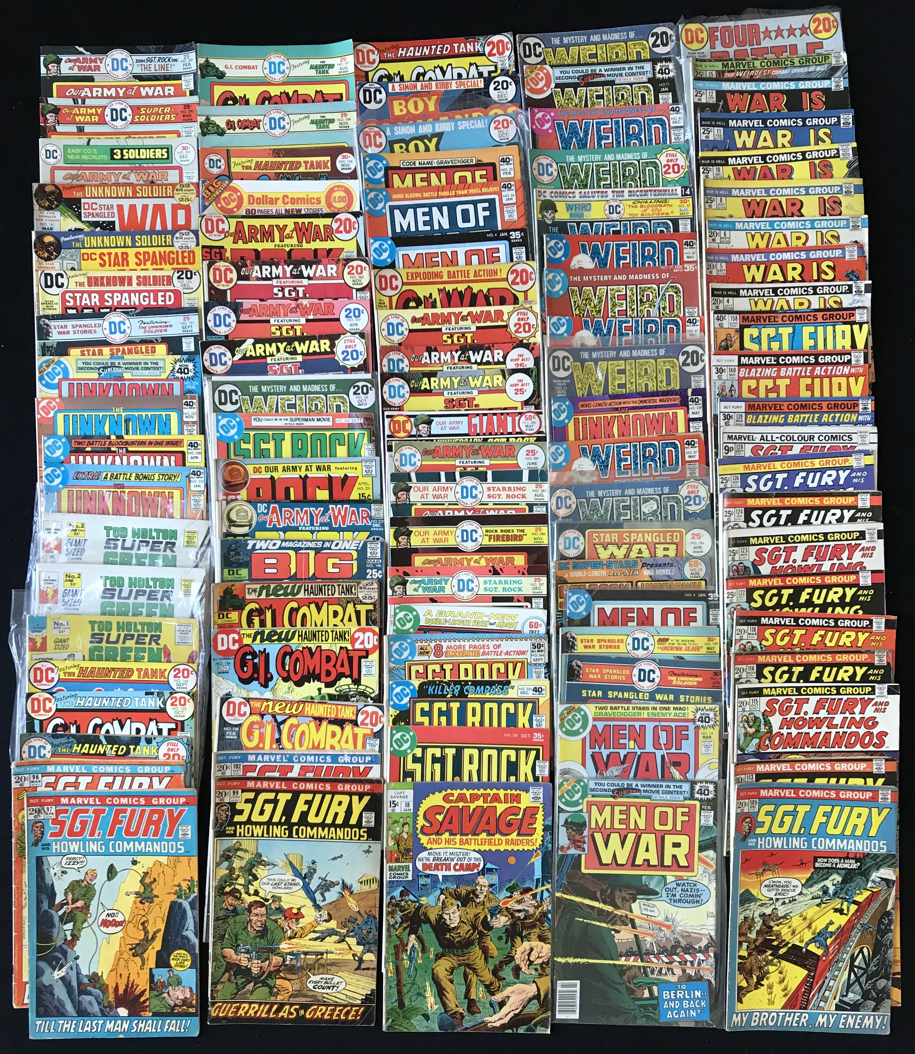 Quantity of Marvel and DC war related comics, includes Marvel Sgt. Fury And His Howling Commandos,