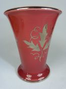 WedgWood Porcelain Veronese Ware Lustre vase of flared form. Approx 18cm high Bright red glaze