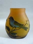 Emile Galle Reproduction (TIP) overlaid glass vase depicting birds.
