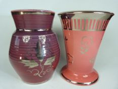 Wedgwood Veronese Ware Two vases. Fluted Pink vase (approx height - 18cm) and a purple ground ribbed
