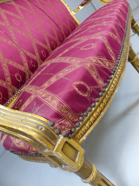 Antique Boudoir settee painted Gold and Re-upholstered - Image 3 of 6