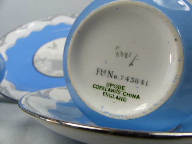 Spode Copeland's Bachelor set on sky blue ground with Gull Design. Comprising of Teapot, Two milk - Image 4 of 6