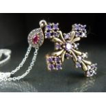 Silver CZ and Amethyst crucifix necklace in the renaissance style