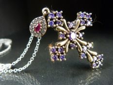 Silver CZ and Amethyst crucifix necklace in the renaissance style