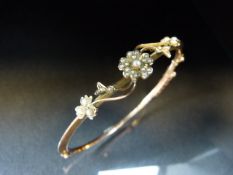 9ct Edwardian bangle set with seed pearls