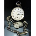 H Samuel Manchester hallmarked silver keyless winding open faced pocket watch with blued hands,