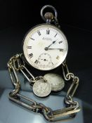 H Samuel Manchester hallmarked silver keyless winding open faced pocket watch with blued hands,