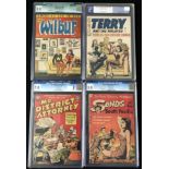 Four CGC graded golden age comics: Harvey Terry and The Pirates #18 (10/49) grade 7.0; Toby Press