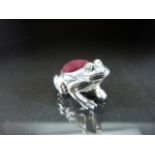 Silver FROG pincushion set with emerald eyes