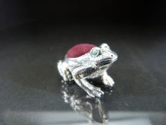 Silver FROG pincushion set with emerald eyes