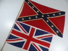 Confederate American flag along with the British Union Jack.