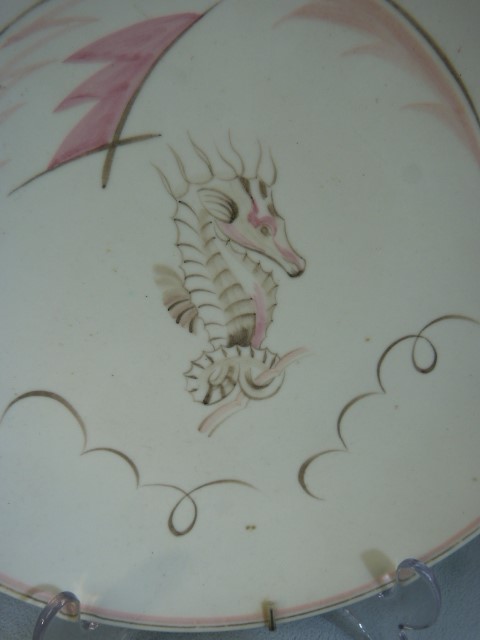 Pair of Poole Pottery plates decorated in the HJ pattern of seahorses.c.1950's One in blues and - Image 2 of 4