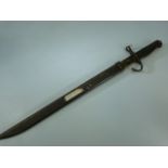 WW2 Arisaka Japanese Bayonet with hooked with wooden handle and metal scabbard. 39cm