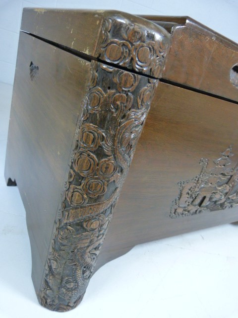 Oriental heavily carved camphor wood chest - Image 8 of 9