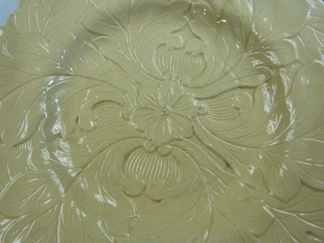 Victorian Pottery earthenware moulded plate with central flower and leaf decoration. - Image 2 of 4