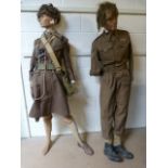 MILITARIA - Two mannequins dressed in military uniforms. Lady and a Man.
