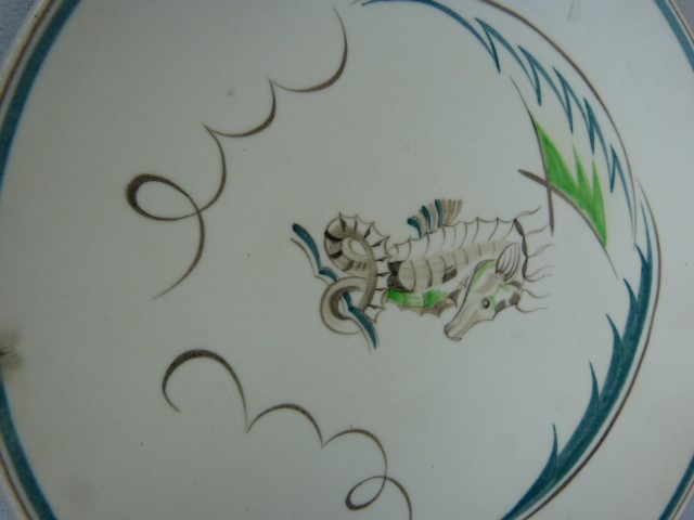 Pair of Poole Pottery plates decorated in the HJ pattern of seahorses.c.1950's One in blues and - Image 3 of 4