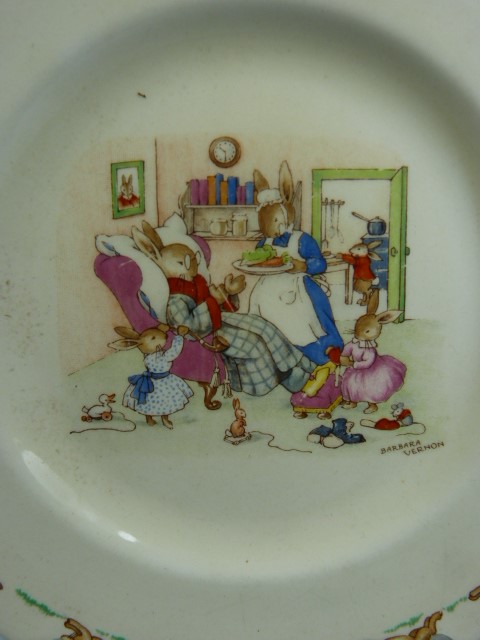 Royal Doulton Bunnykins plate and milk jug signed Barbara Vernon on each. - Image 5 of 6