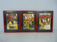 Three Framed comic book prints