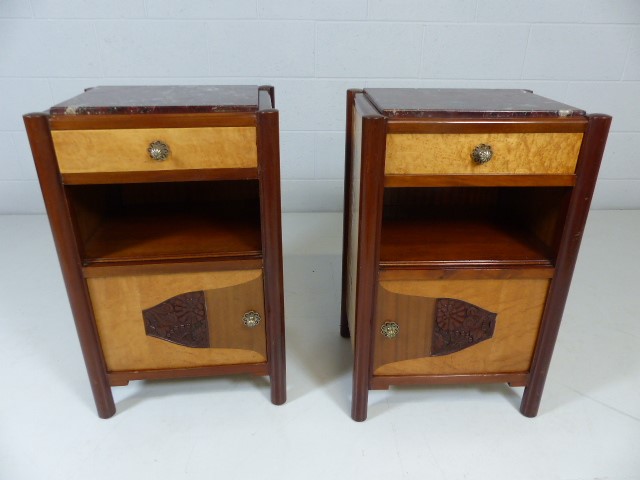 Pair of Art Deco Burr maple and mahogany marble toped bedside cabinets - Image 10 of 10