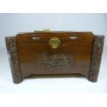 Oriental heavily carved camphor wood chest