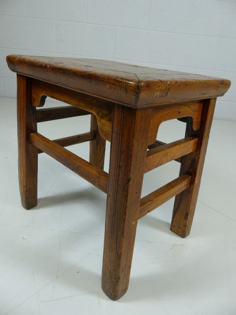 Antique oak planked stool - Image 4 of 5