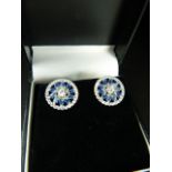 Pair of CZ and Sapphire cluster earrings