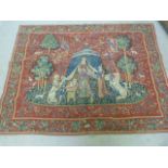 Modern large red ground wall hanging tapestry. 'The Lady with the Unicorn' 20th Century French