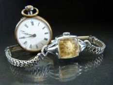 Ladies Tissot cocktail watch with gold face and stainless steel strap along with a small metal cased