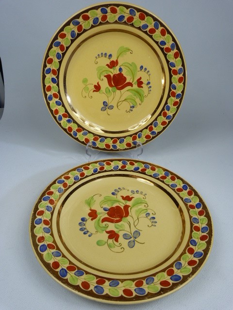 Wedgwood pair of Handpainted lustre plates 1920's approx 23.5cm Diameter and marks to base