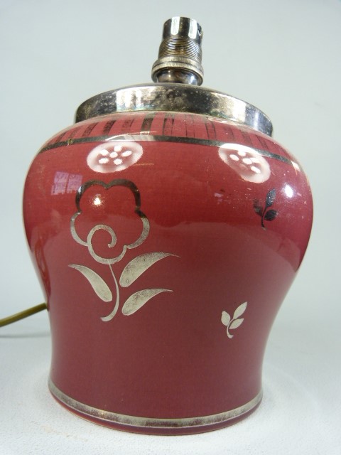 Wedgwood Veronese Lamp base decorated with silver lustre on a pink ground. Height including - Image 3 of 4