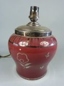 Wedgwood Veronese Lamp base decorated with silver lustre on a pink ground. Height including