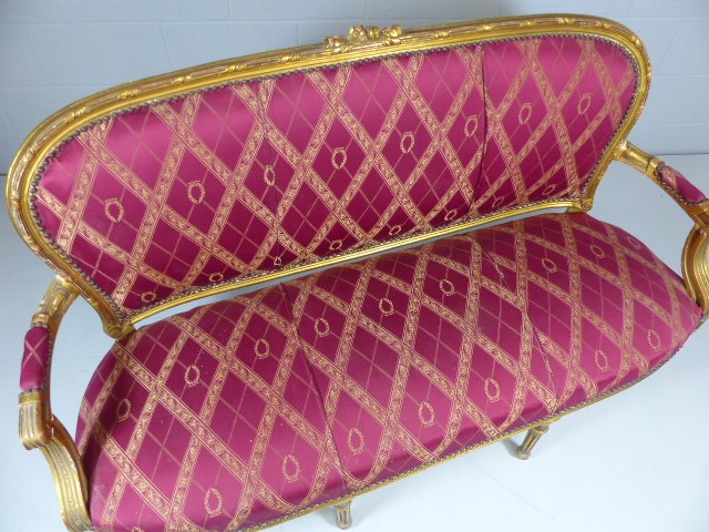 Antique Boudoir settee painted Gold and Re-upholstered - Image 2 of 6