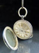 Large Silver (.935) pocket watch with gold face, original key, marked to movement BREVET 2732. A/F