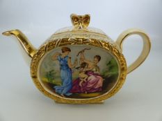 Sadler Victorian oval teapot with handpainted french panels and gilt decoration.