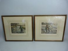 Fishing Interest - pair of Woodcut prints both signed and numbered