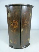 Antique oriental lacquered corner cabinet. Early 19th Century. Curved fronted two doors decorated