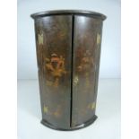 Antique oriental lacquered corner cabinet. Early 19th Century. Curved fronted two doors decorated