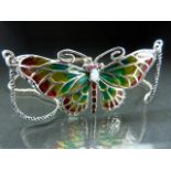 Silver Plique - A - Jour butterfly necklace with opal body