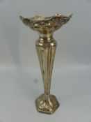 Hallmarked silver tall bud vase with pierced work top