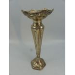 Hallmarked silver tall bud vase with pierced work top