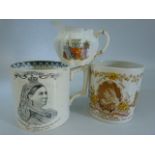 Antique commemorative cups to include Victoria Regina 'Manufactured for William Whiteley London by