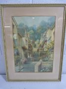 Frederick Parr - Watercolour depicting 'Clovelly' Approx dimensions - 37cm x 48cm.