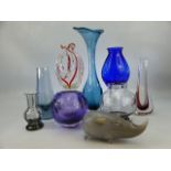 Selection of coloured Art Glass etc