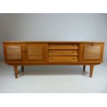 Mid Century sideboard with cupboard, drinks cabinet and three drawers, all with slatted design